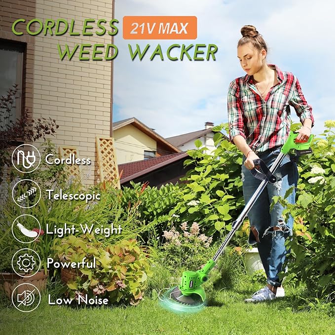 Cordless Weed Wacker, 21V Electric Grass Trimmer with 2 Battery and Charger 5 Types 26Pcs Blade 3 in 1 Weed Eater Lawn Edger Brush Cutter for Lawn Yard Garden