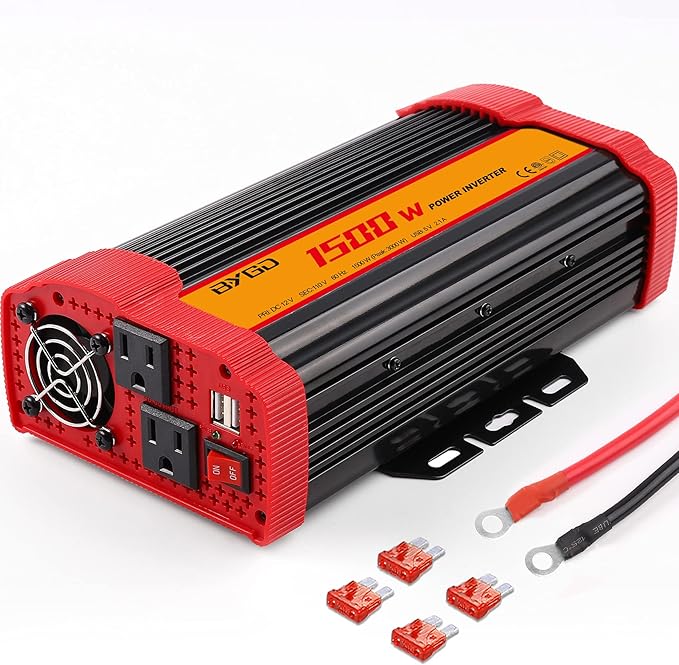 BYGD 1500W Power Inverter DC 12V to 110V AC Converter and Peak Power 3000W Car Inverter with 4.2A Dual USB Ports Quick Charging Car Charger, Solar Inverter ETL Listed