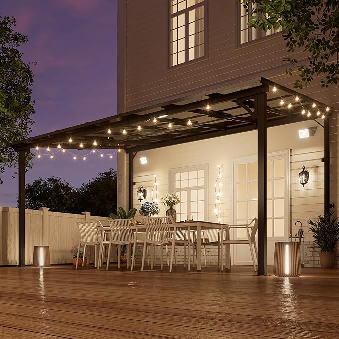 MEISSALIVVE 10' x 14' Pergola with Sloped Roof, Lean to Metal Awning for Outdoor Patio, Deck, Black
