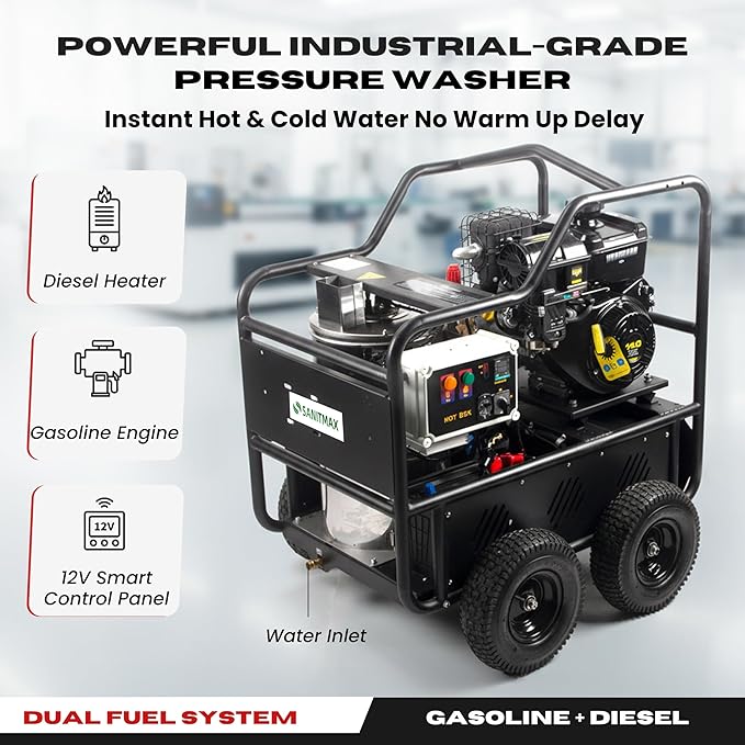 SAMTMAX SM4000 Professional Hot & Cold Pressure Washer, 4000 PSI, 4.0 GPM, Gas Powered, Diesel Heated up to 212°F