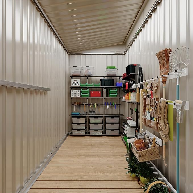4' x 8' Outdoor Lean to Storage Sheds Outdoor, Heavy-Duty Lean to Garden StorageShed, Metal Wall Side Bike Shed & Outdoor Storage