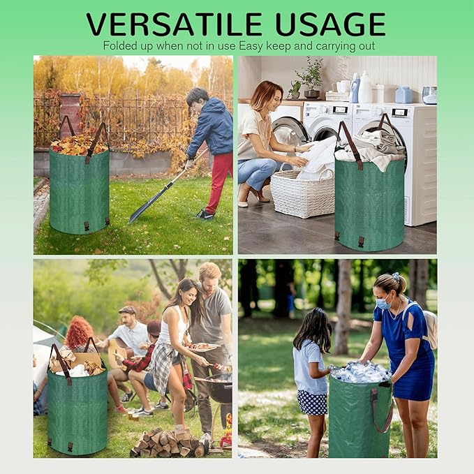 200L leaf Collector Bag, Shoulder Strap, and Drawstring – Reusable Yard Garden Bag for Leaves and Lawn Trash, Perfect for Leaf Removal, Yard Clean-Up (Without lid, 48 Gallon)