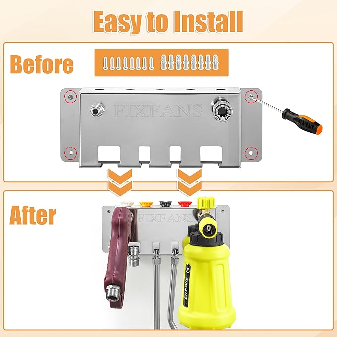 Pressure Washer Foam Cannon Holder, Power Washer Gun Snow Foam Lance 1/4" Quick Connect Tool Organizer, Wall Mounted Nozzle Tips and Wand Extension Kit Storage Rack of Car Wash Accessories