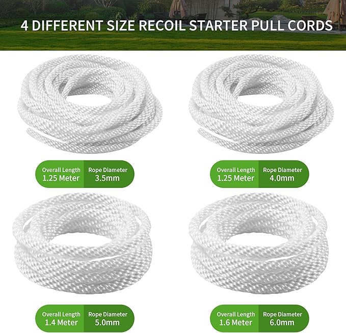 2-Pack Lawn Mower Pull Cord, 1.2m 5/32 Inch 4.0mm Recoil Starter Rope with Handles Fit for Honda Predator Champion Generac Small Engine Mini Bike Generator Pressure Washer Snow Blower GX160 GX200