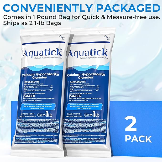 Pro-Grade Chlorine Pool Shock, 68% Cal-Hypo Granular Sanitizer, Prevents Bacteria & Algae, Restores Crystal Clear Water - Shock Treatment, Swimming Pool Chemical - 2 X 1lb