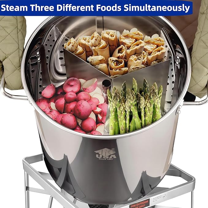 ARC 52QT Stainless Steel Turkey Fryer Pot and Burner Kit, Propane Burners, Tamale Steamer Pot with Basket, Steamer Rack, for Outdoor Cooking, Seafood Boil, Crawfish Boil, Home Brewing