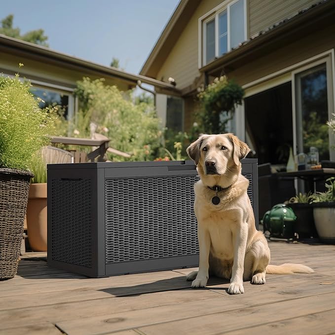 120 Gallon Outdoor Storage Box,Waterproof Lockable Resin Deck Box,Storage Container with Reinforced Support for Patio Cushions, Furniture Supplies, Garden Tools, UV-Resistant Outdoor Chest (Black)