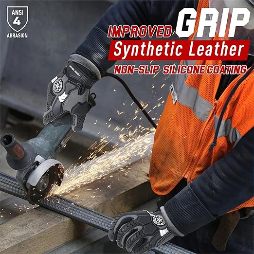 HANDLANDY Winter Water Resistant Work Gloves for Men, Insulated Heavy Duty Impact Glove for Cold Weather (Black-insulated, Large)