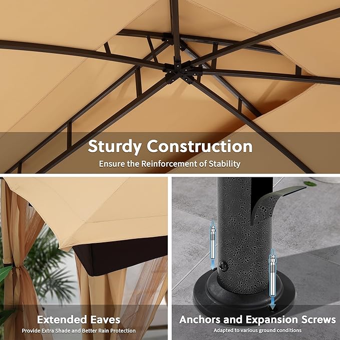 MASTERCANOPY Outdoor Patio Gazebo for Garden with Upgrade Steel Frame and Netting Walls (10x20,Beige)