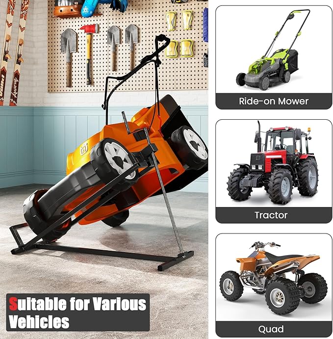 IRONMAX Riding Lawn Mower Lift, Folding Lawn Tractor Lift with Manual Handle, Adjustable Height & Angle, Telescopic Maintenance Jack, Heavy Duty Steel Lawnmower Jack, 880 LBS Weight Capacity (Black)