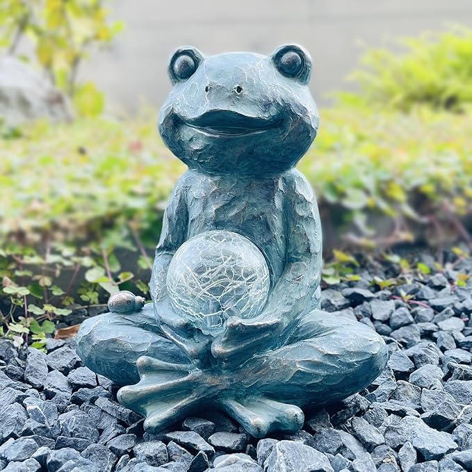 Zen Yoga Frog Garden Statue Ornament, Outdoor Decor, Solar Patio Garden Sculptures & Statues, Gift Ideas for Women
