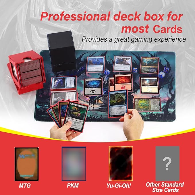 MTG Deck Box, Double Display Window MTG, Commander Deck Box Fits 120+ Single Sleeved Cards, PU Leather Magnetic Closure Card Box with 2 Dividers&2 Toploaders for TCG, CCG, Red
