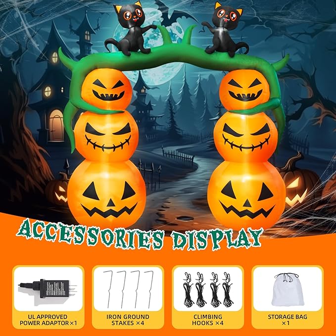 DearSun 9FT H Giant Halloween Inflatable Pumpkin Archway with Two Black Witch's Cats, Halloween Inflatable Arch with Build-in LED Lights Outdoor Decorations Large Party Yard Decoration