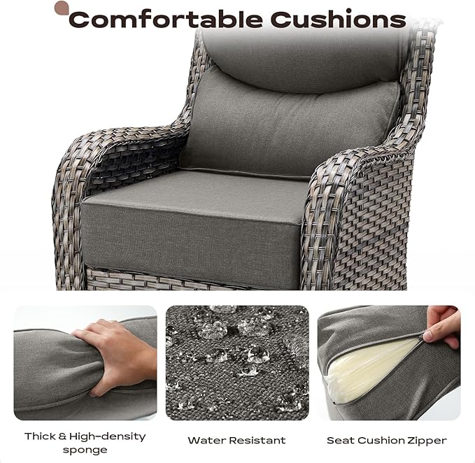 Rilyson 4 Piece Outdoor Patio Swivel Rocker Chairs, Waterproof Wicker, High Back, Deep Seating, Wide Armrest, Upgraded 6 inch Thick Cushions, Ideal for Deck Porch Backyard, Mixed Grey/Grey