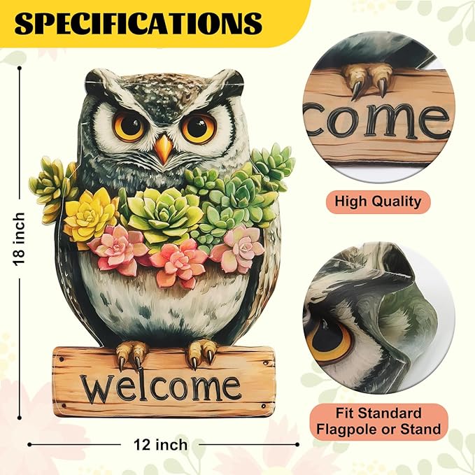 Owl Garden Flags 12x18 Inch Double Sided, Spring Summer Welcome Banner Small Yard Flags for Outside, Farmhouse Front Porch Home Outdoor Seasonal Decor Holiday All Seasons Decoration