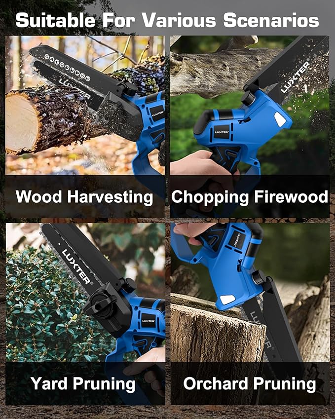 LUXTER Mini Chainsaw Cordless Brushless 8 inch & 6 inch Electric Chain Saw with 2 x 2.0Ah Battery Small Handheld Chainsaw Lightweight for Trimming & Wood Cutting Gardening Power Tool for Man Dad Women