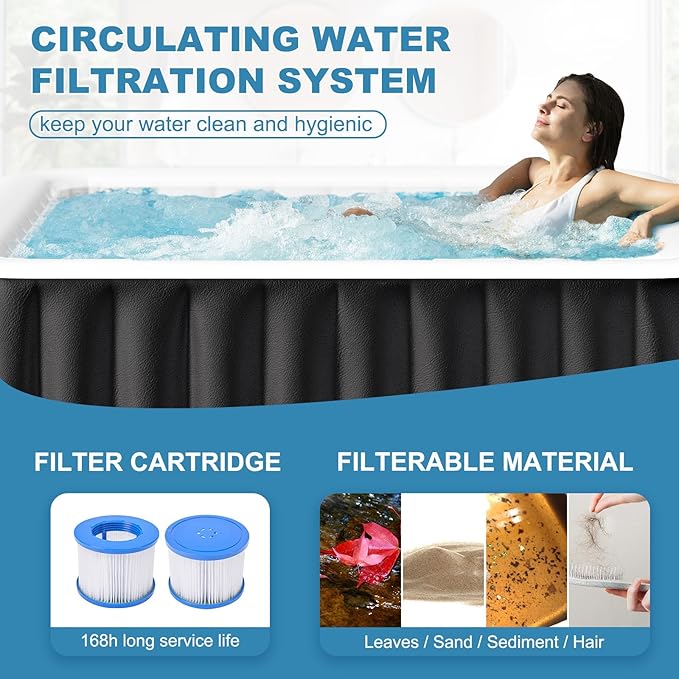 NAIZEA Inflatable Hot Tub - Outdoor Hot Tubs 2 to 4 Person, Portable Blow Up Spa Square Portable Hot Tub, 120 Soothing Bubble Air Jets, Cover, 2 Filter, 158 Gallon,57x57x25in