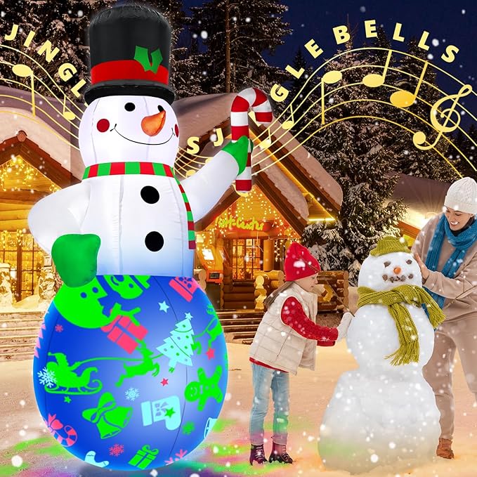 7Ft Christmas Inflatables Snowman Built-in Music Box & Rotating Colorful LED Lights, Christmas Inflatable Decoration Outdoor Blow Up Yard Decoration Snow Man for Holiday Party Xmas New Year