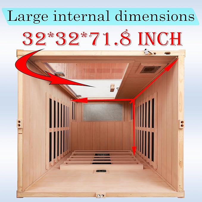 Ceramic Infrared Sauna 1 Person Infrared Sauna Hemlock Far Infrared Saunas for Home 2 in 1 Indoor Sauna Room with Low EMF Heaters + Ceramic Heating Cube-Chromotherapy-Bluetooth Speaker