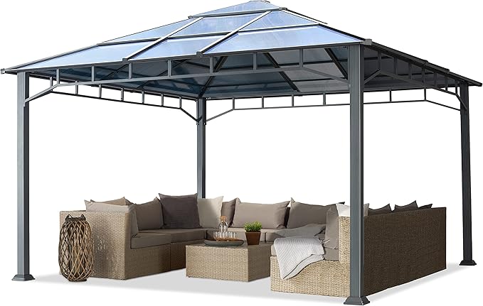 TOOLPORT Hardtop Gazebo 13x13 ft with Aluminum Frame and Approx. 8 mm Polycarbonate Roof