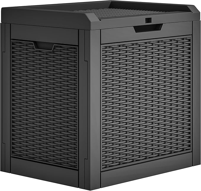 YITAHOME 32 Gallon Deck Box, Resin Storage with Lockable Lid & Side Handles, Indoor Outdoor Small Container for Patio Cushion, Garden Pool Accessories, Backyard Furniture, Water Resistant