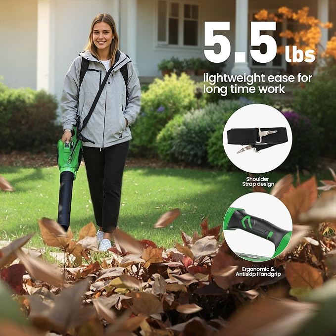 40V Leaf Blower Cordless, 620CFM Brushless Electric Leaf Blower Cordless with 2×5.0Ah Batteries and Charger, Battery Powered Leaf Blowers 4-Variable Speed & Turbo Mode Blowers for Lawn Care, Yard