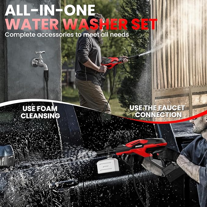 Cordless Pressure Washer for Milwaukee 18V Battery, 800 PSI Portable Handheld Power Washer with Brushless Motor, 6-in-1 Nozzle, 3 Level Adjustable for Car Yard Fence Cleaning (Battery Not Included)