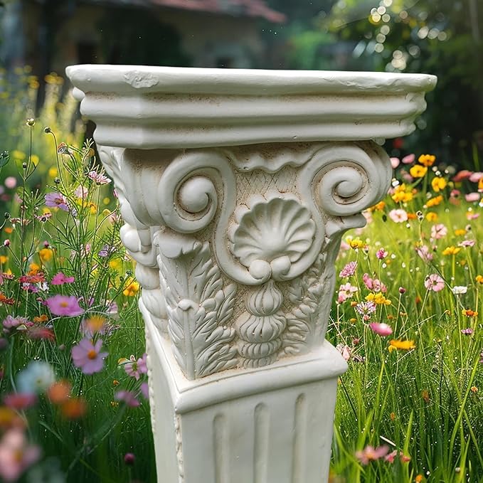 Large 35.5" Vintage Weathered Corinthian Column Pillar with Base Pedestal Magnesium Oxide Ideal for Displaying Statues, Vases, or Planters Decoration for Garden Backyard Patio Office, White