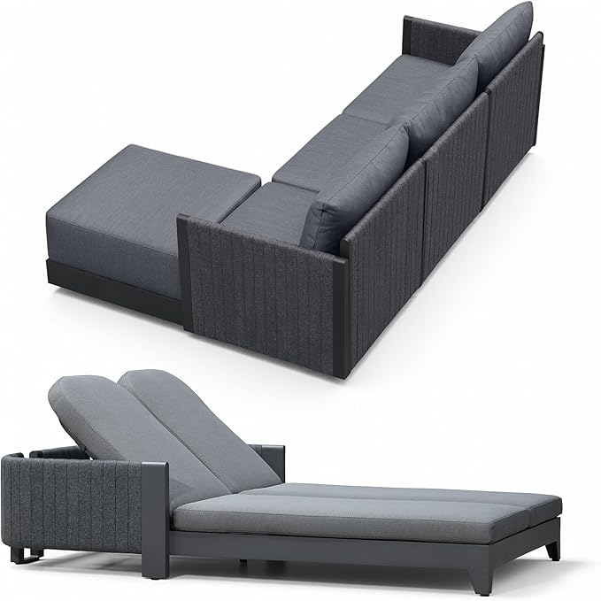 PURPLE LEAF 5 Pieces Patio Conversation Sets with 2 Person Lounge Chair All Weather Outdoor Couch Sectional Set with Cushion Small Conversation Set for Garden Poolside Backyard Gray