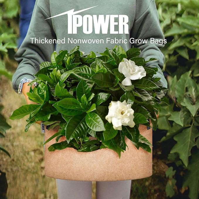 iPower 5-Pack 15 Gallon Plant Grow Bags Thickened Nonwoven Aeration Fabric Pots Heavy Duty Durable Container, Strap Handles for Garden, Tan