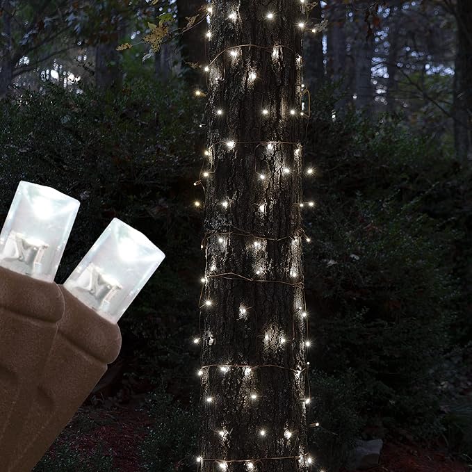 StretchNet Pro 70 Cool White LED Christmas Net Lights for Medium Trees - 21" x 31" Expandable Tree Wrap - Brown Wire Trunk Wrap