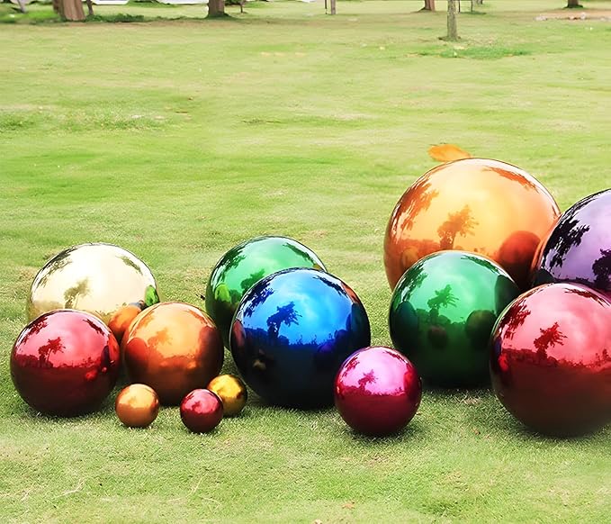 Stainless Steel Gazing Globe Mirror Ball, Decorative Gazing Balls for Garden, Reflective Smooth Garden Ball Sphere for Outdoor Yard Decoration (Orange, Dia: 8 inch)
