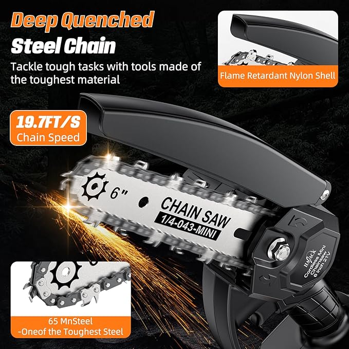 Mini Chainsaw Cordless, 6 inch Electric Chain Saw, Lightweight and Portable, Suitable for Women/Elderly/DIY Enthusiasts, with Two 21V2000mAh Batteries for Tree Pruning and Wood Cutting