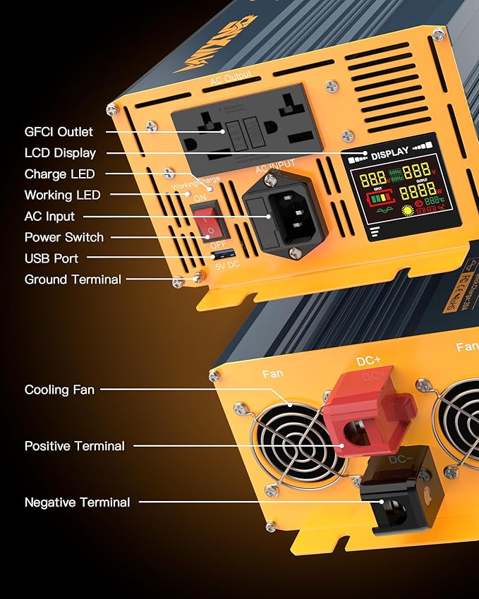 2000W Sump Pump Battery Backup System, Pure Sine Wave Power Inverter for Emergency and Power Outage, Back Up System for Sump Pump with LCD Display, Auto Switching for Grid and Battery