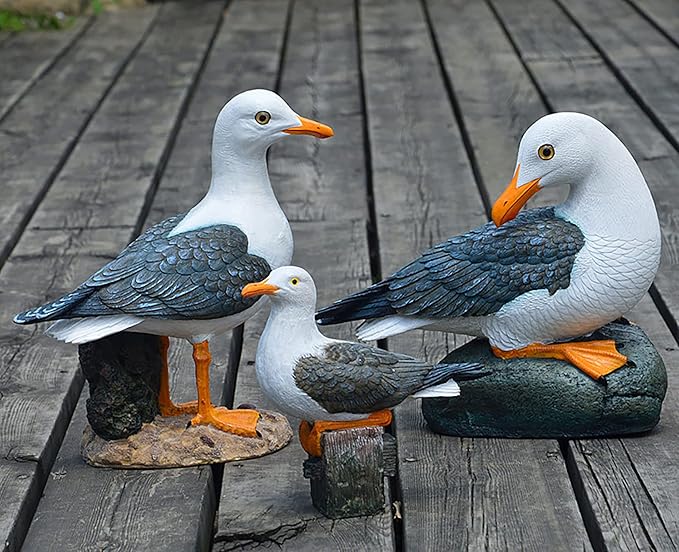 Real Seagull Outdoor Statue,Garden Bird Sculpture,Beach Statue Decor,Resin Animal Seabird Ornaments,Coastal Beach Decor for Outdoor Table Decor for Garden,Terrace,Lawn,Yard