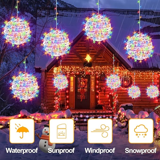 Christmas String Lights Outdoors,4 Pack 11.81" Sphere Lights,Ball Tree Garden Globe Lights for Home, Party, Christmas, Porch Patio,Wedding, Garden,Tree Decoration with Plug