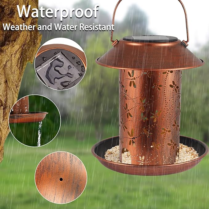 Bird Feeders for Outdoors Dragonfly Solar Lanterns Outdoor Waterproof Garden Decor Gifts for Women Mom Grandma Metal Solar Decoration Outside LED Lanterns for Yard, Patio, Lawn, Pathway(2 Pack)
