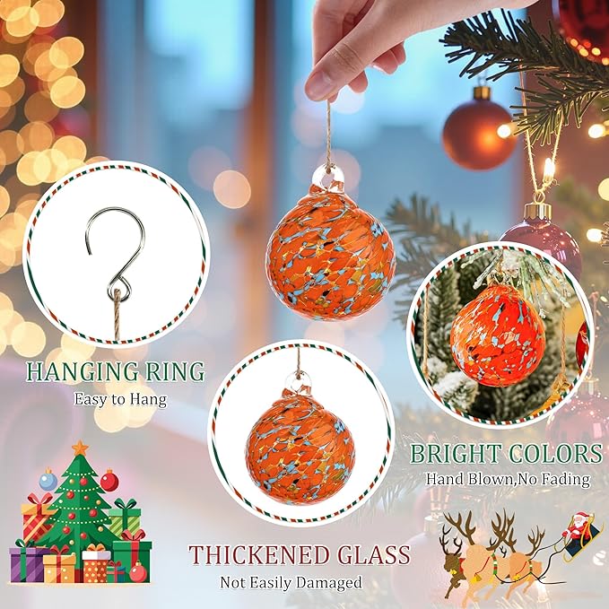 Hand Blown Glass Gazing Balls for Garden Hanging Friendship Balls Christmas Ball Ornaments for Xmas Tree Decoration (Orange - A)