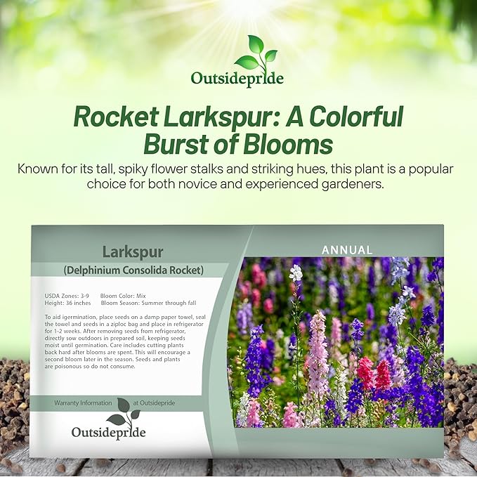 Outsidepride 1000 Seeds Delphinium Rocket Larkspur Wild Flower Seed Mix for Planting