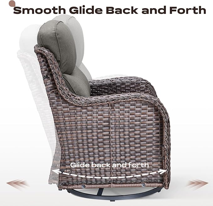 Rilyson 6 Piece Outdoor Patio Swivel Rocker Chairs, Waterproof Wicker, High Back, Deep Seating, Wide Armrest, Upgraded 6 inch Thick Cushions, Side Table, Ideal for Deck Porch Yard, Brown/Grey