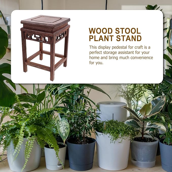 HOMSFOU Indoor Plant Stand Wooden Planter Stand Oriental Planter Stand Plant Holder Stool Chinese Display Pedestal Fishbowl Vase Aquarium Table Lamp Teapot Stand for Home Patio