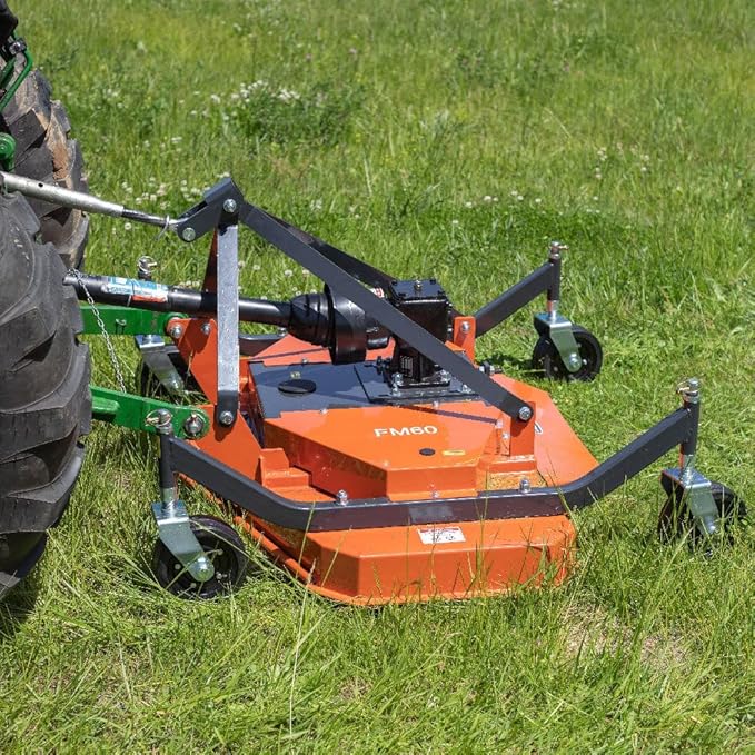 Titan Attachments 3 Point PTO Finish Mower, 72" Cutting Width, Cat 1 Hookup, Orange Finish, Rear Discharge, Pull Behind Mower for 30-50 HP Tractors, Low-Noise Cast Iron Gearbox