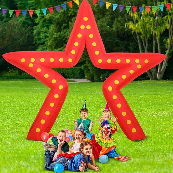 Preboun 10 ft Movie Night Party Decorations Inflatable Large Blow up Star Sign with LED Light Inflatable Arch Kit Light Star Blow up Sign for Movie Night Party Carnivals Birthday Decoration(Red)