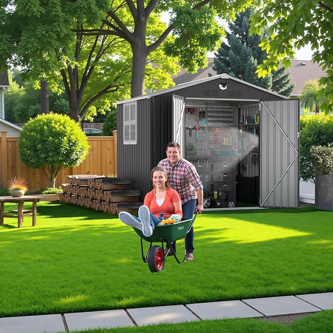 8x6 FT Outdoor Storage Shed, Metal Shed with 1 Window & Lockable Door, Heavy Duty Tool Sheds, Outside Waterproof Storage Building