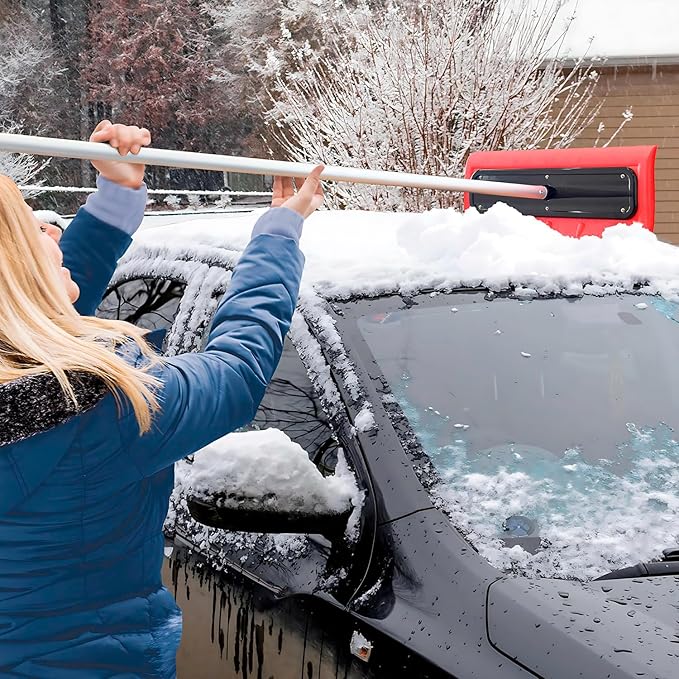 Never-Scratch SnowBuster | 19-Foot Snow Roof Rake(Up to 25Ft Standing Reach) | Heavy-Duty Aluminum｜EVA Soft Foam Pad Snow Removal Tool｜S-Shaped Push/Pull Design for House Roofs, Solar Panels