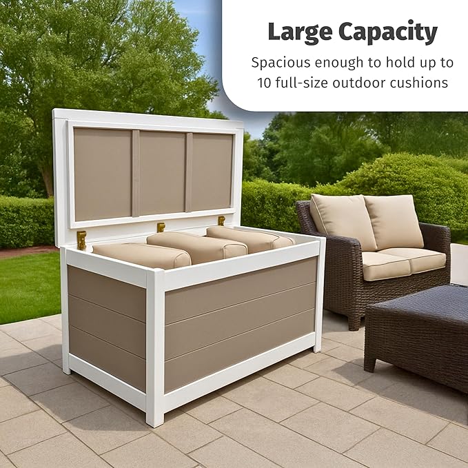 DutchCrafters Poly Waterproof Outdoor Deck Box 200-Gallon Large Deck Box Weatherproof Storage for Pool Decor, Porch Packages, Pool Towel Holder, Holds Up To 10 Cushions - Amish Made in USA (Dark Gray)