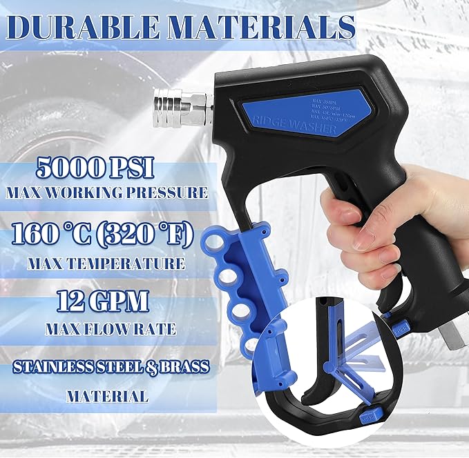 RIDGE WASHER Pressure Washer Gun Swivel, Power Washer Gun 5000 PSI with 1/4" Quick Connector, 12 GPM, 360°3/8 NPT Thread, M22-14mm and M22-15mm Fitting