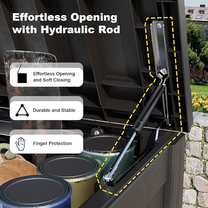 DRATO 180 Gallon Outdoor Storage Box, Large Waterproof Deck Box, Lockable Resin Storage Container with Reinforced Support for Patio Cushions, Garden Tools, UV-Resistant Outdoor Chest（Black）