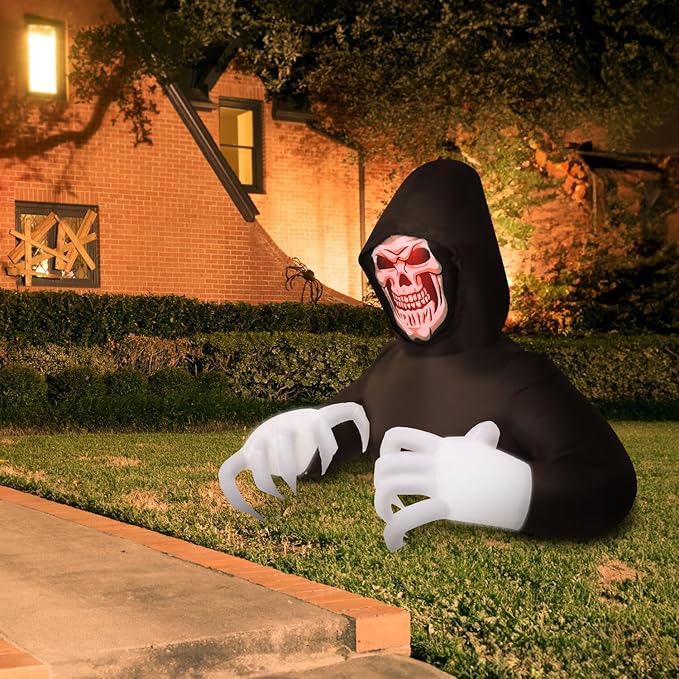 Haunted Hill Farm 5-ft. Reaper Blow Up Decoration with Lights, Halloween Outdoor Decorations for Patio and Yard, Giant Spooky Holiday Inflatable Decor
