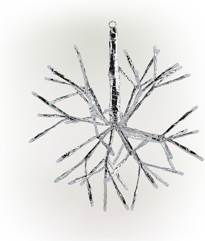 Alpine Corporation 10" H Indoor Christmas Snowflake Ornament with Multi-Colored LED Lights, Silver, Christmas Decoration (Pack of 4)